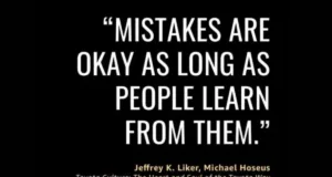 **Alt Text:** A quote displayed on a black background. The quote reads: "Mistakes are okay as long as people learn from them." This quote is attributed to Jeffrey K. Liker and Michael Hoseus from the book "Toyota Culture: The Heart and Soul of the Toyota Way." The quote is followed by the hashtag #kindlequotes in the bottom left corner.